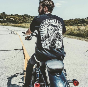 Screen Printed shirt on motorcycle